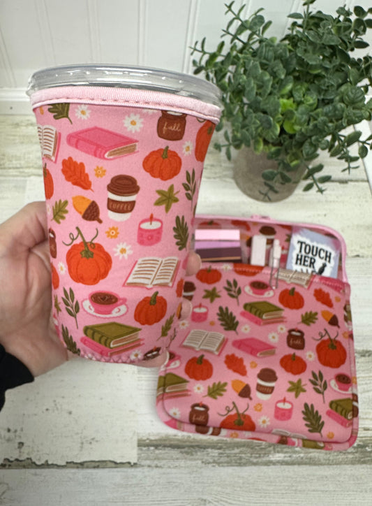 Fall Bookish Sleeve & Coffee Cup Sleeve Set – Kindle or Book Sleeve & Matching Drink Sleeve