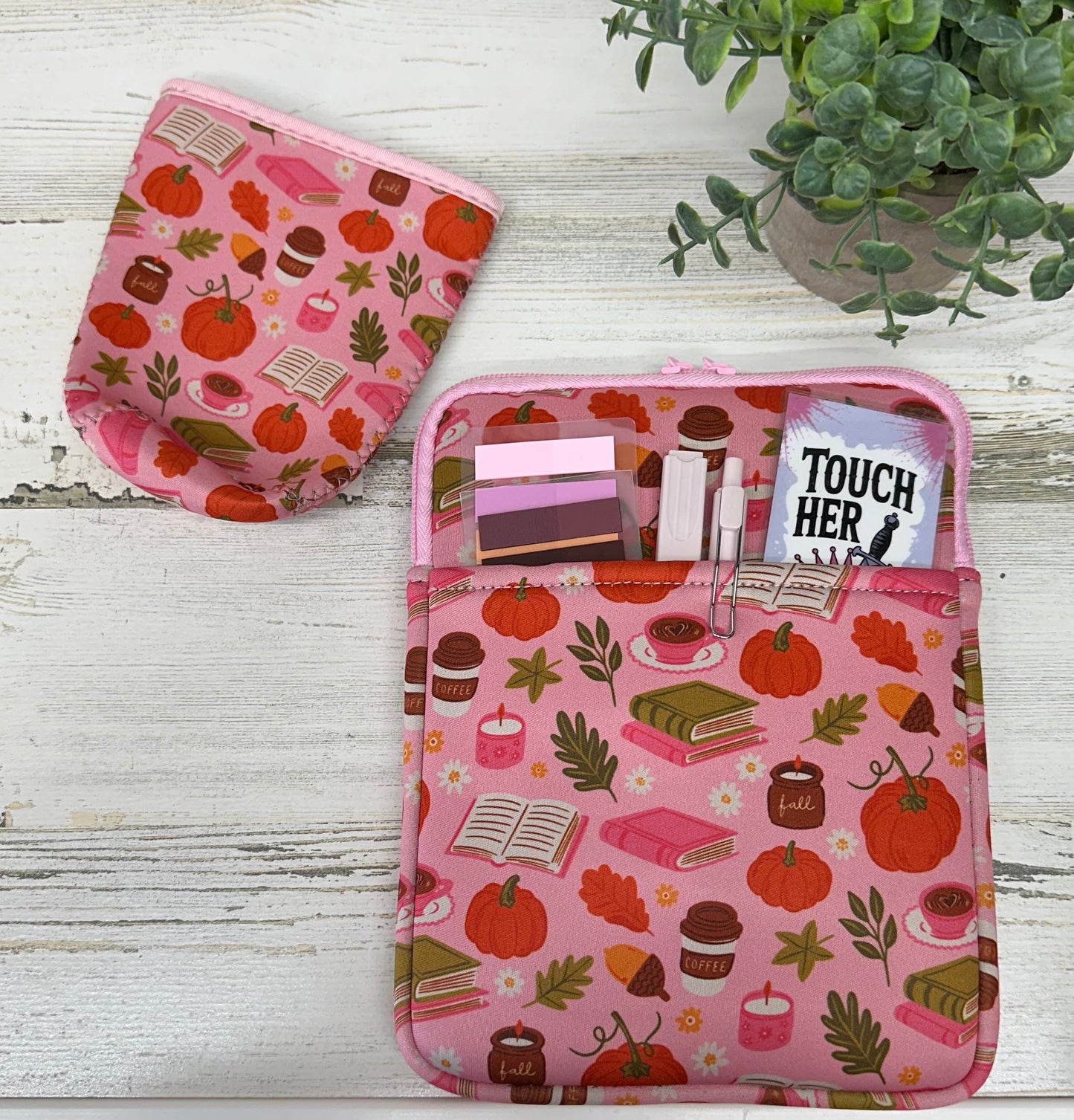 Fall Bookish Sleeve & Coffee Cup Sleeve Set – Kindle or Book Sleeve & Matching Drink Sleeve