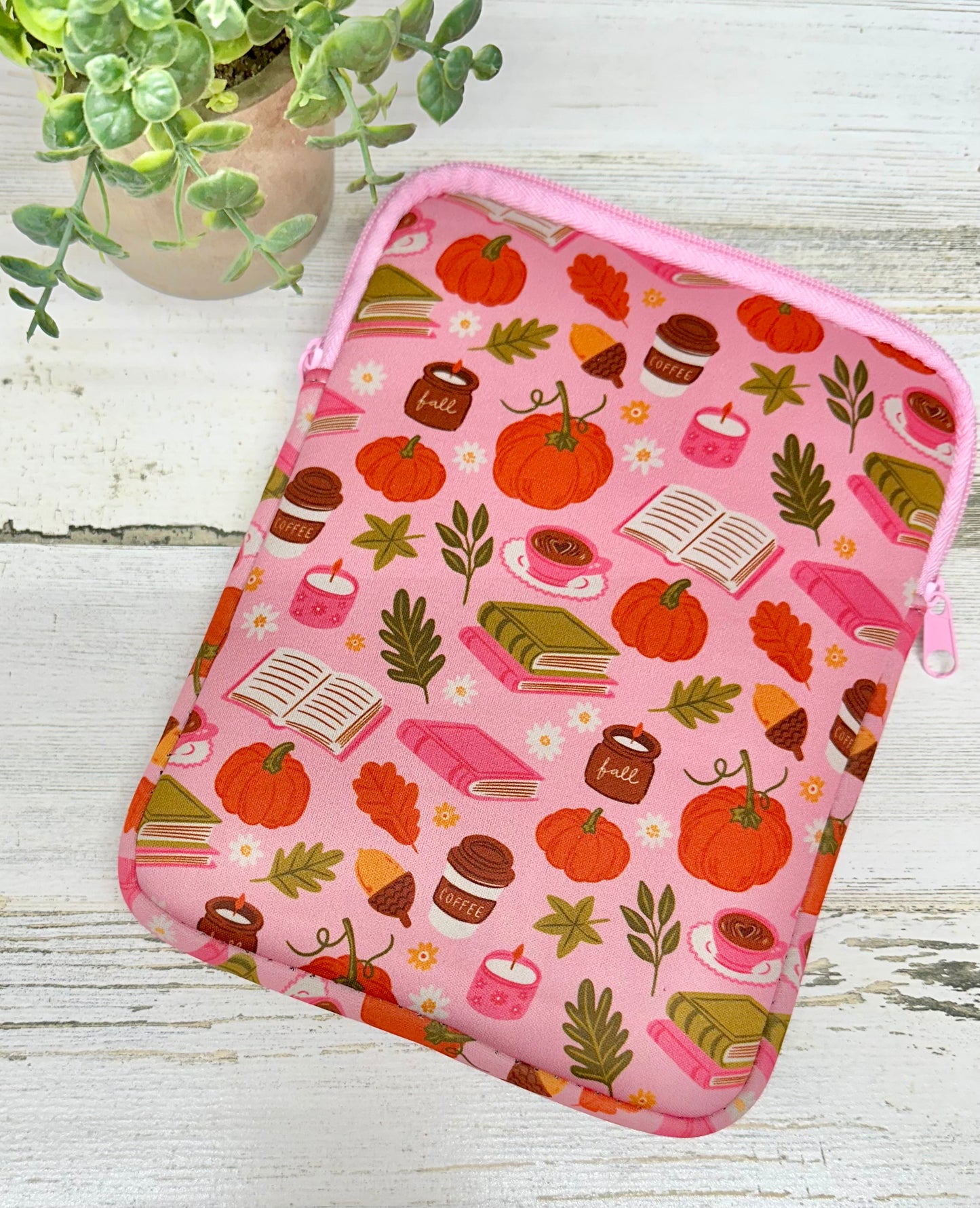 Fall Bookish Sleeve & Coffee Cup Sleeve Set – Kindle or Book Sleeve & Matching Drink Sleeve
