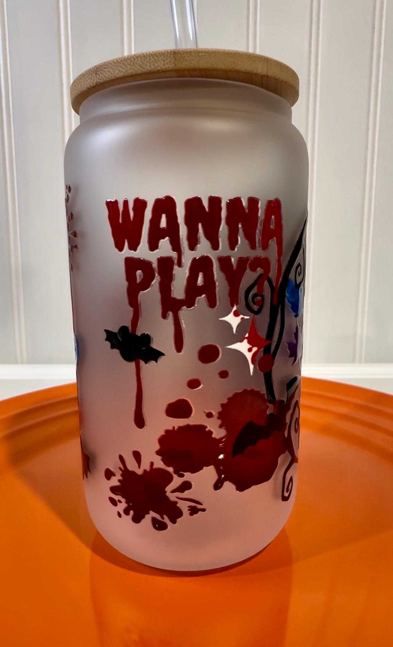 Princess Halloween, Wanna Play Tumbler, Glass Can Tumbler