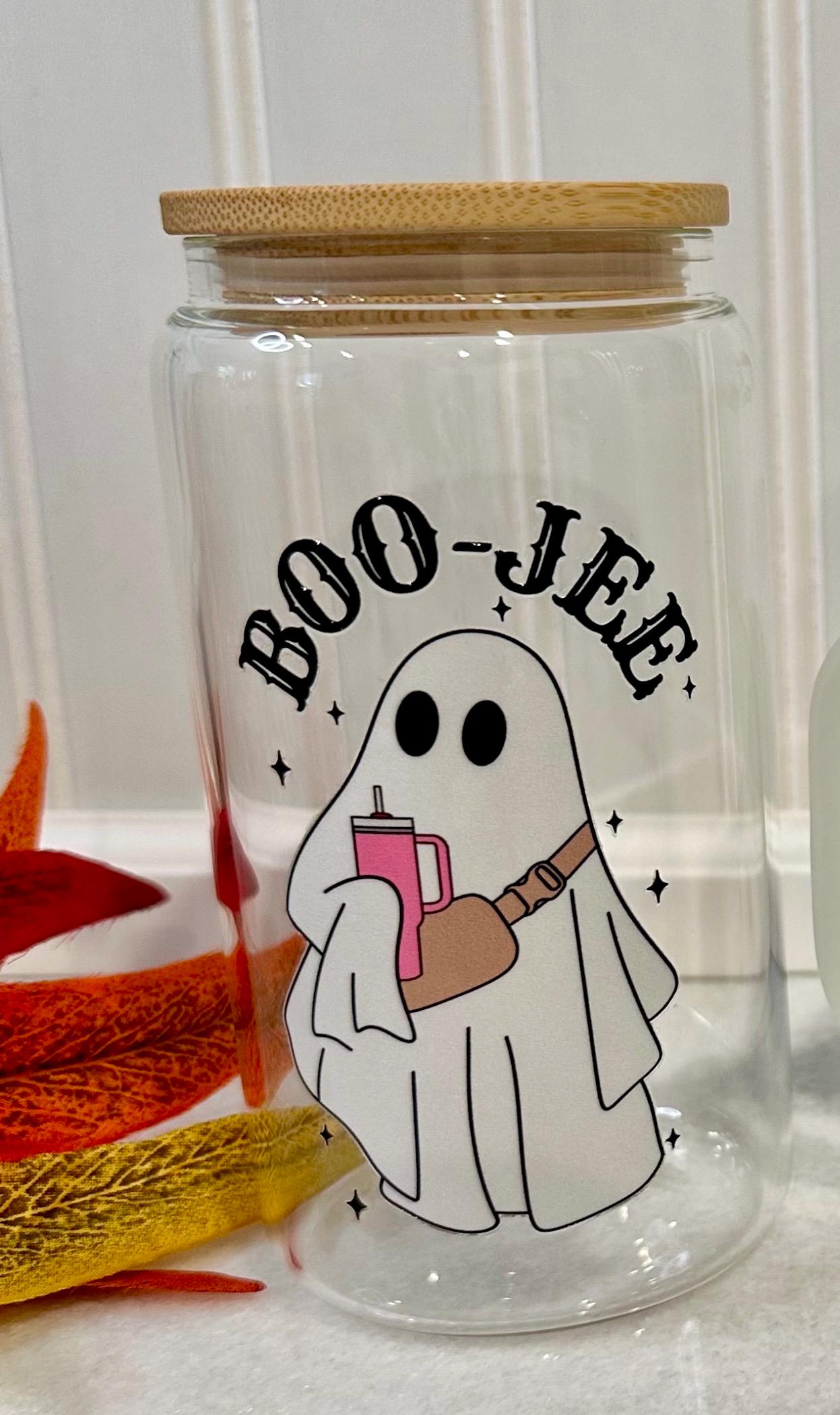BOO-JEE Ghost Glass Can Cup or Coffee Mug
