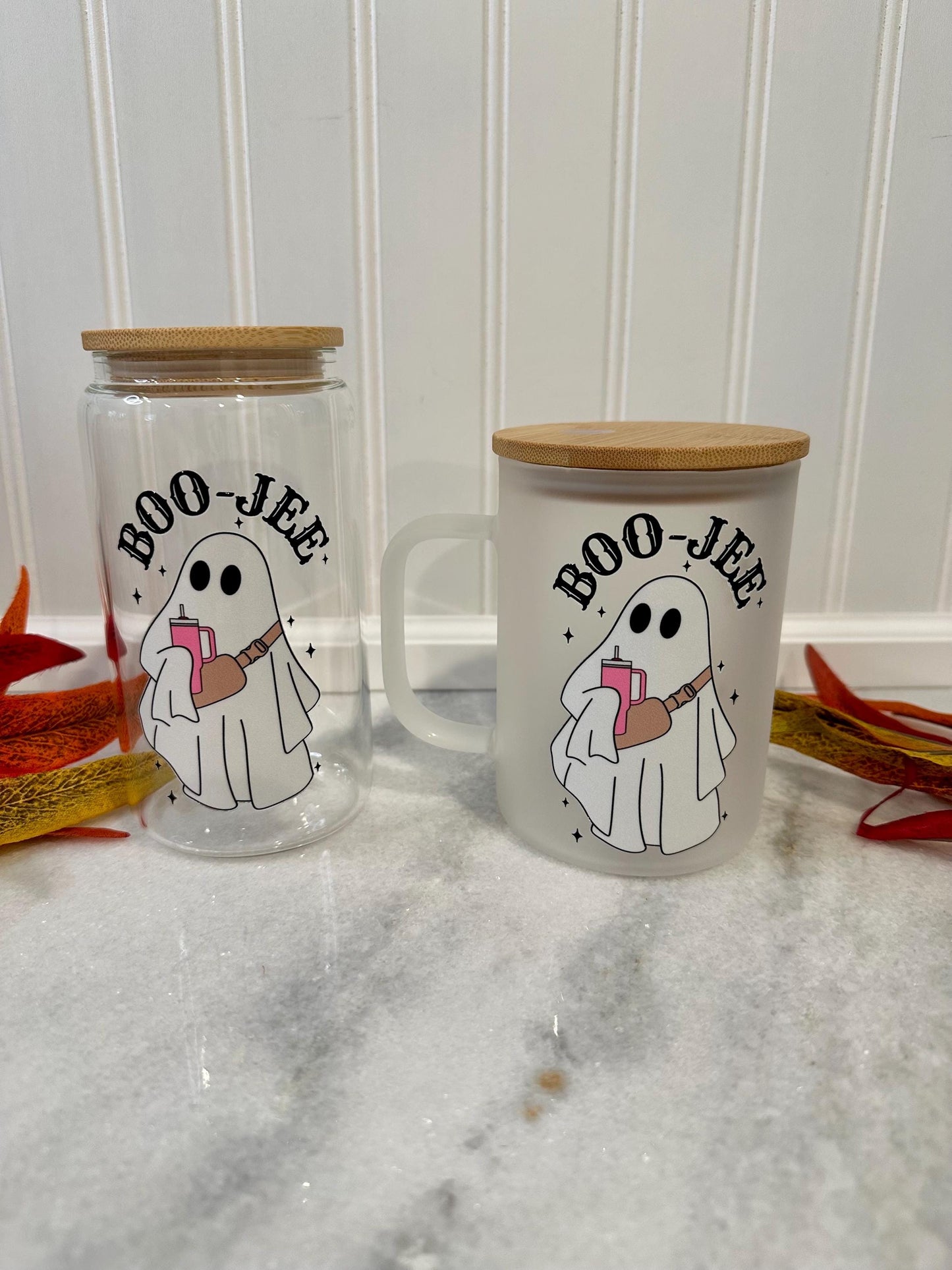 BOO-JEE Ghost Glass Can Cup or Coffee Mug