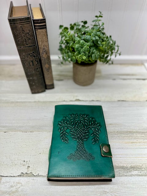 Tree of Life Embossed Leather Journal with Snap Button Closure