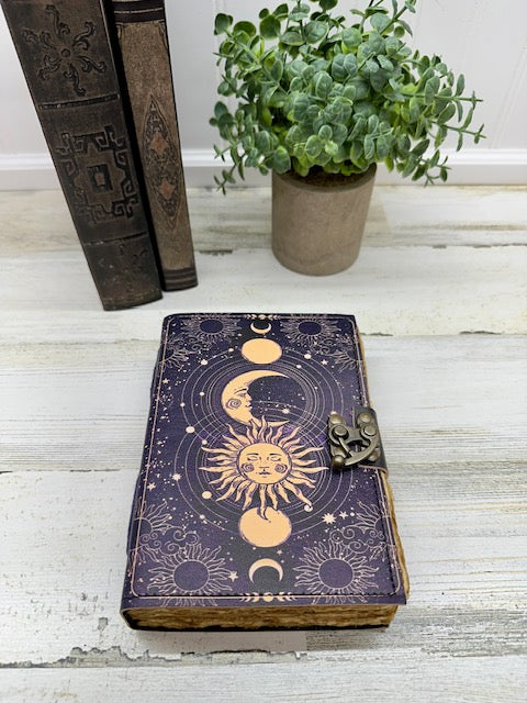 Vintage Leather Journal with Clasp – Celestial Bond Blank Journal