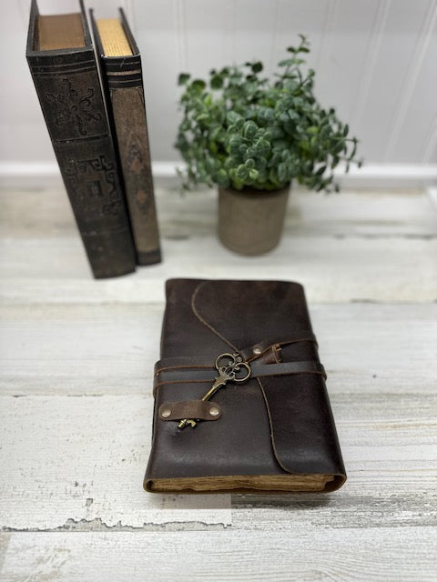 Vintage Leather Journal with Key Strap Closure