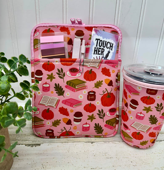 Fall Bookish Sleeve & Coffee Cup Sleeve Set – Kindle or Book Sleeve & Matching Drink Sleeve