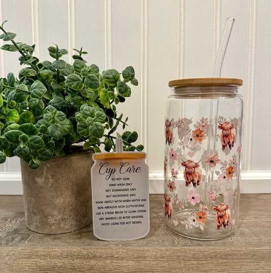 Highland Cows and Hearts Glass Tumbler