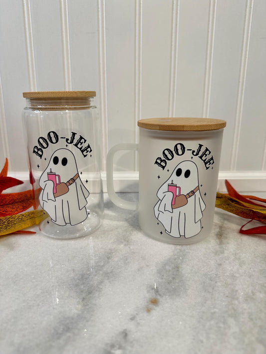 BOO-JEE Ghost Glass Can Cup or Coffee Mug