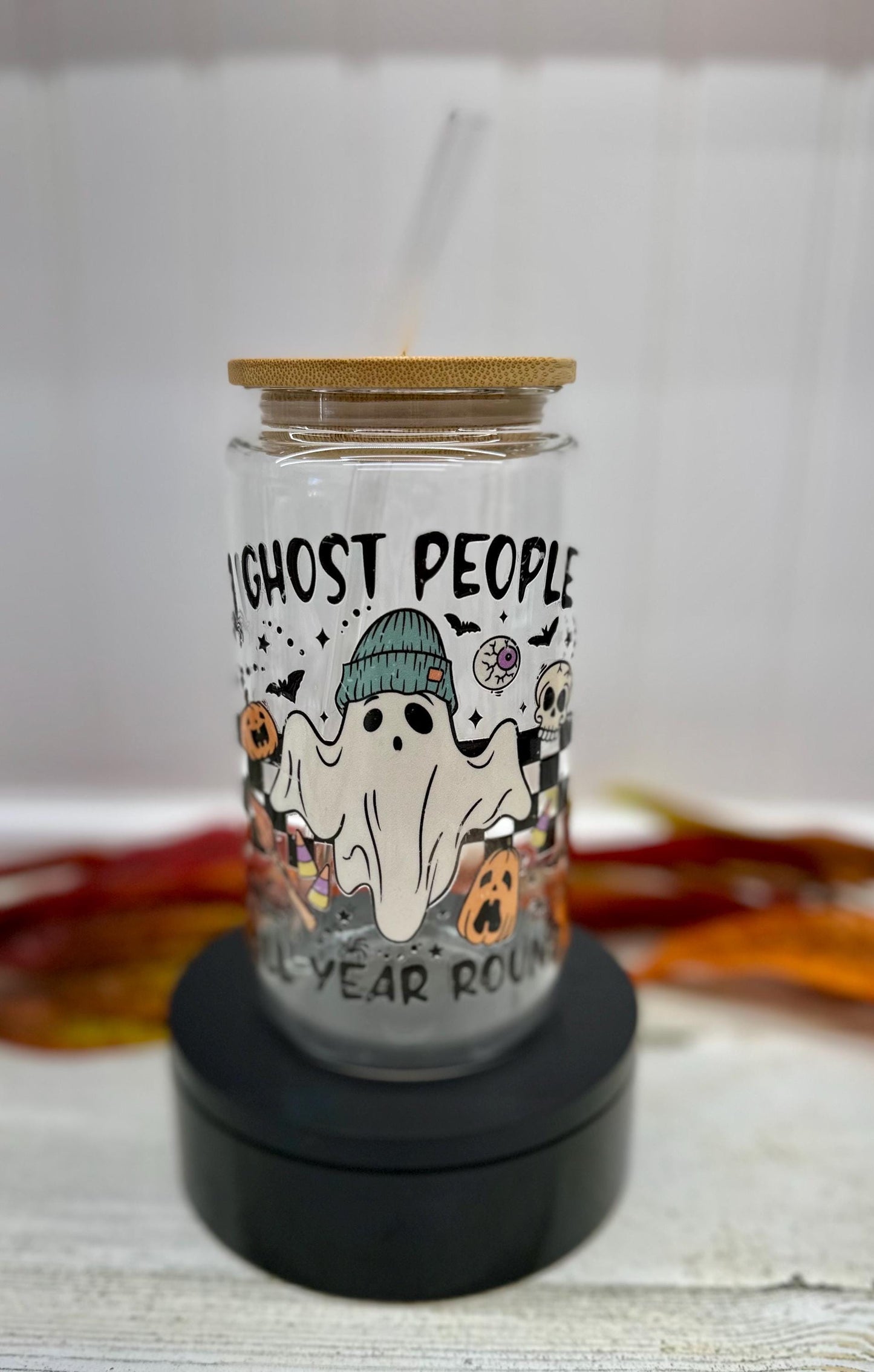 I Ghost People All Year Around Funny Halloween Glass Tumbler