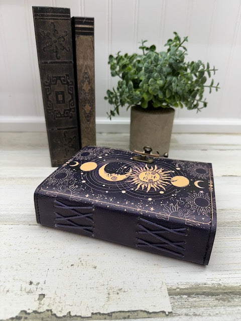 Vintage Leather Journal with Clasp – Celestial Bond Blank Journal