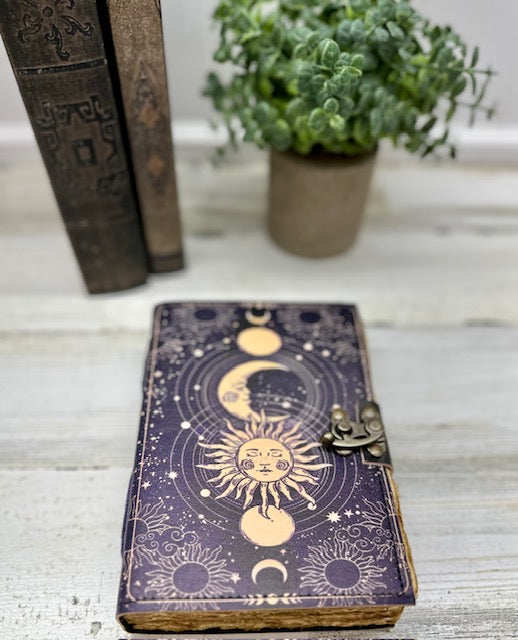 Vintage Leather Journal with Clasp – Celestial Bond Blank Journal