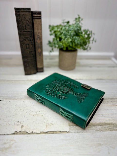 Tree of Life Embossed Leather Journal with Snap Button Closure