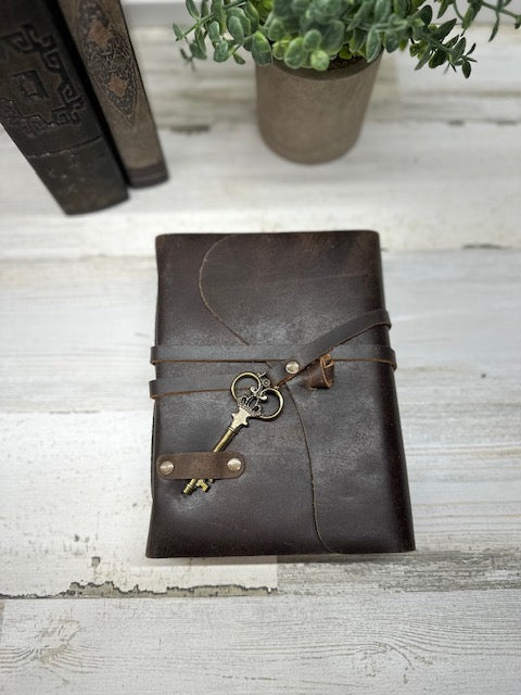 Vintage Leather Journal with Key Strap Closure
