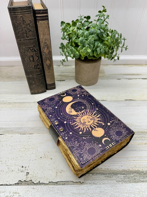 Vintage Leather Journal with Clasp – Celestial Bond Blank Journal